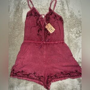 NWT Beach By Exist Maroon Embroidered Romper